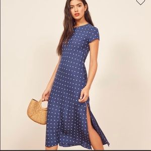 Reformation navy midi dress